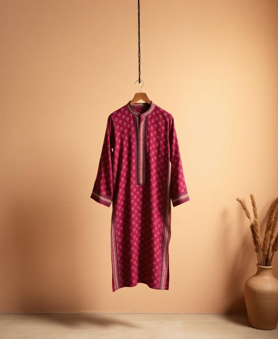 Maroon Block-Print Kurta